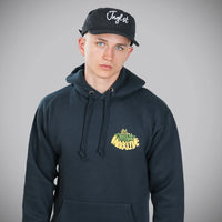 Junglist Massive DnB Navy Hoody worn by Junglist in studio