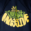 Navy blue hoodie with 'Junglist Massive' text design in green and yellow on a dark background