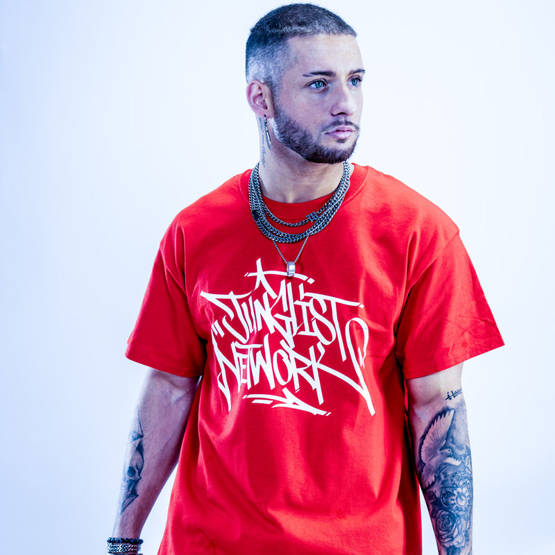 Red Graffiti tag t shirt from Junglist Networj