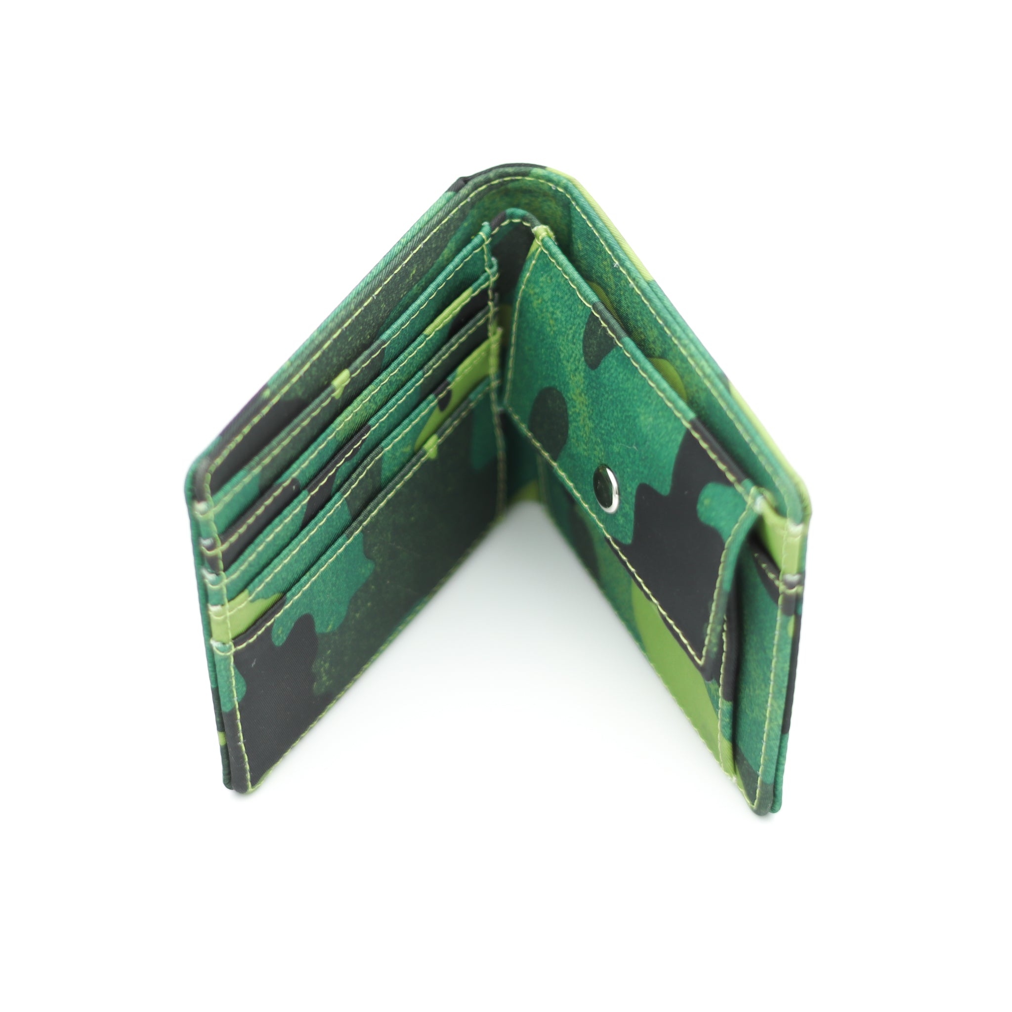 Green camouflage wallet on a white background