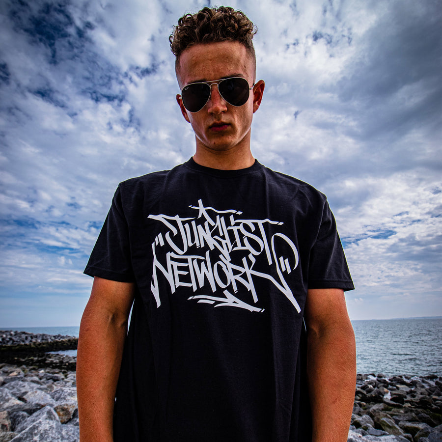 Junglist Network Tag - White on black