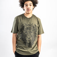 Khaki Army Green Lion Front Print Junglist