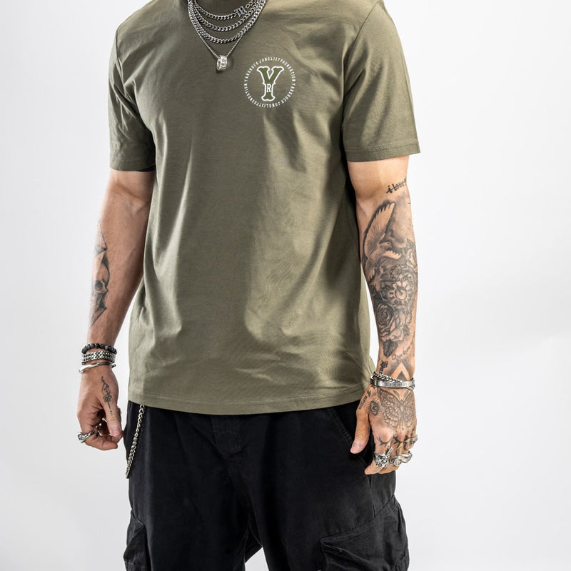 Khaki Junglist T Shirt with Front Army Green Print