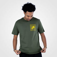 Olive long dark tunnel t shirt worn by a Junglist