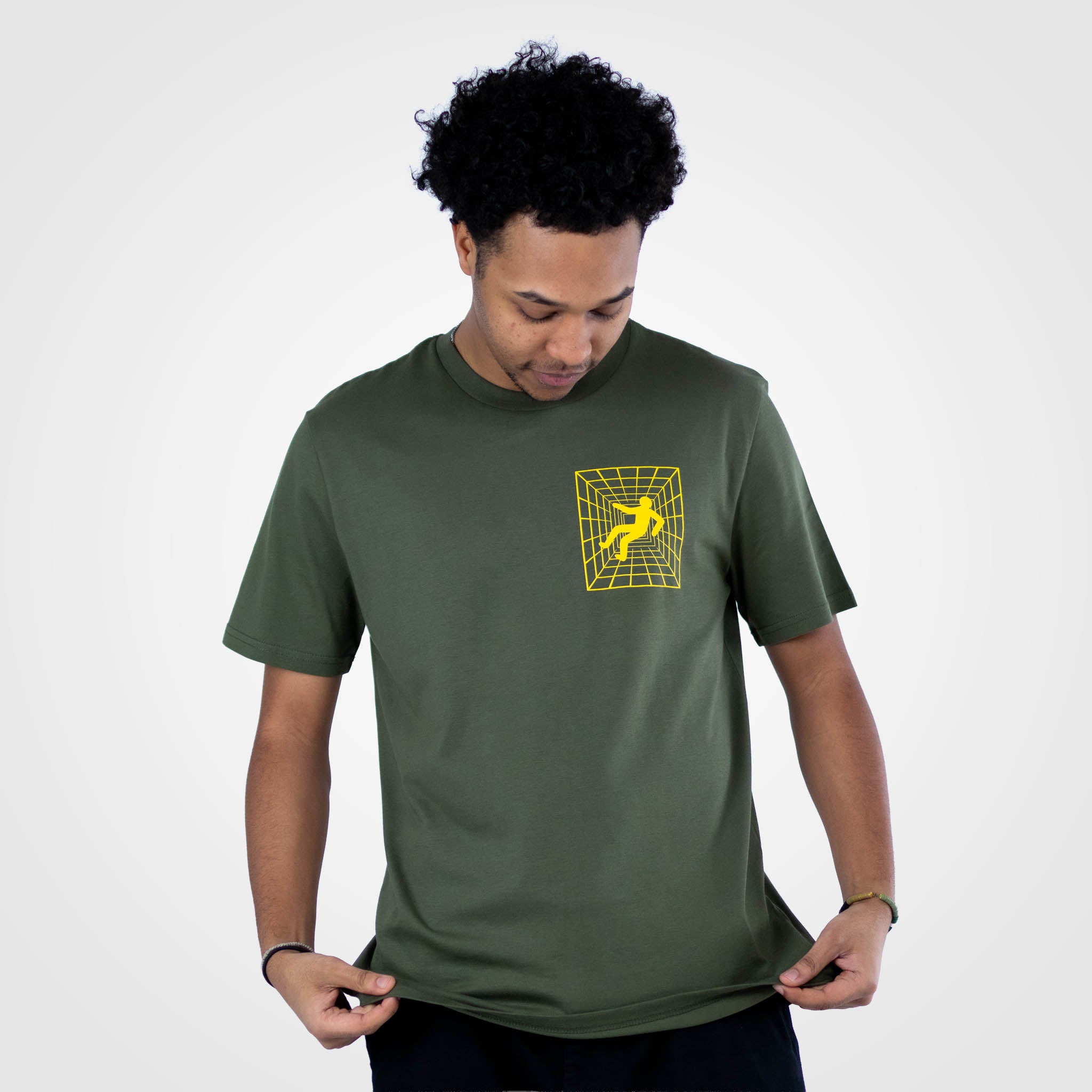Olive long dark tunnel t shirt worn by a Junglist