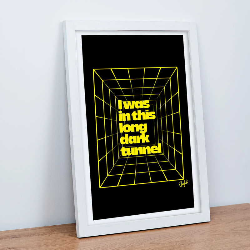 Long Dark Tunnel Art Print White Frame