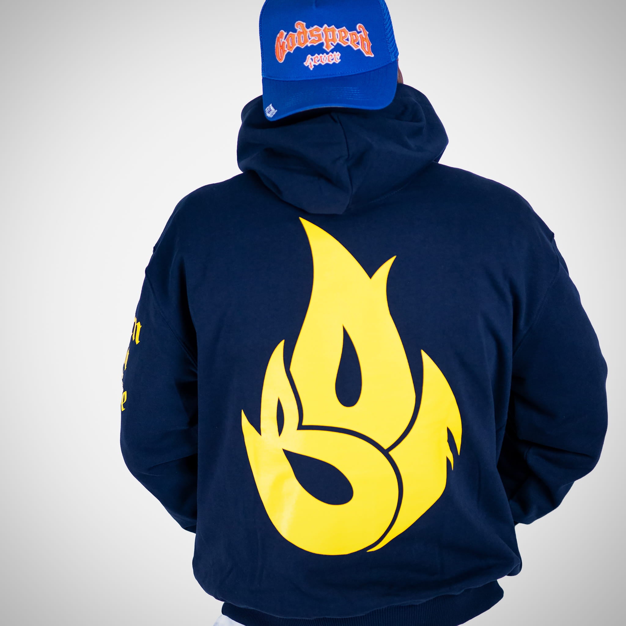 Navy Born Outta Fire Yellow Flame Hoody