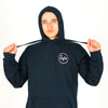 Model wearing Navy Built from the roots up hoody
