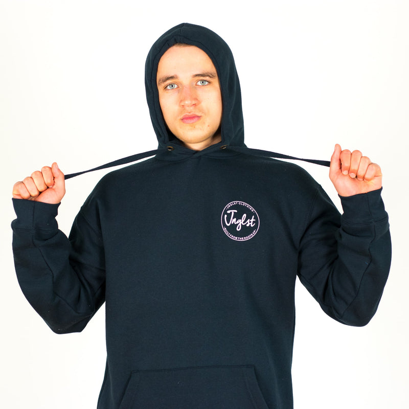Model wearing Navy Built from the roots up hoody