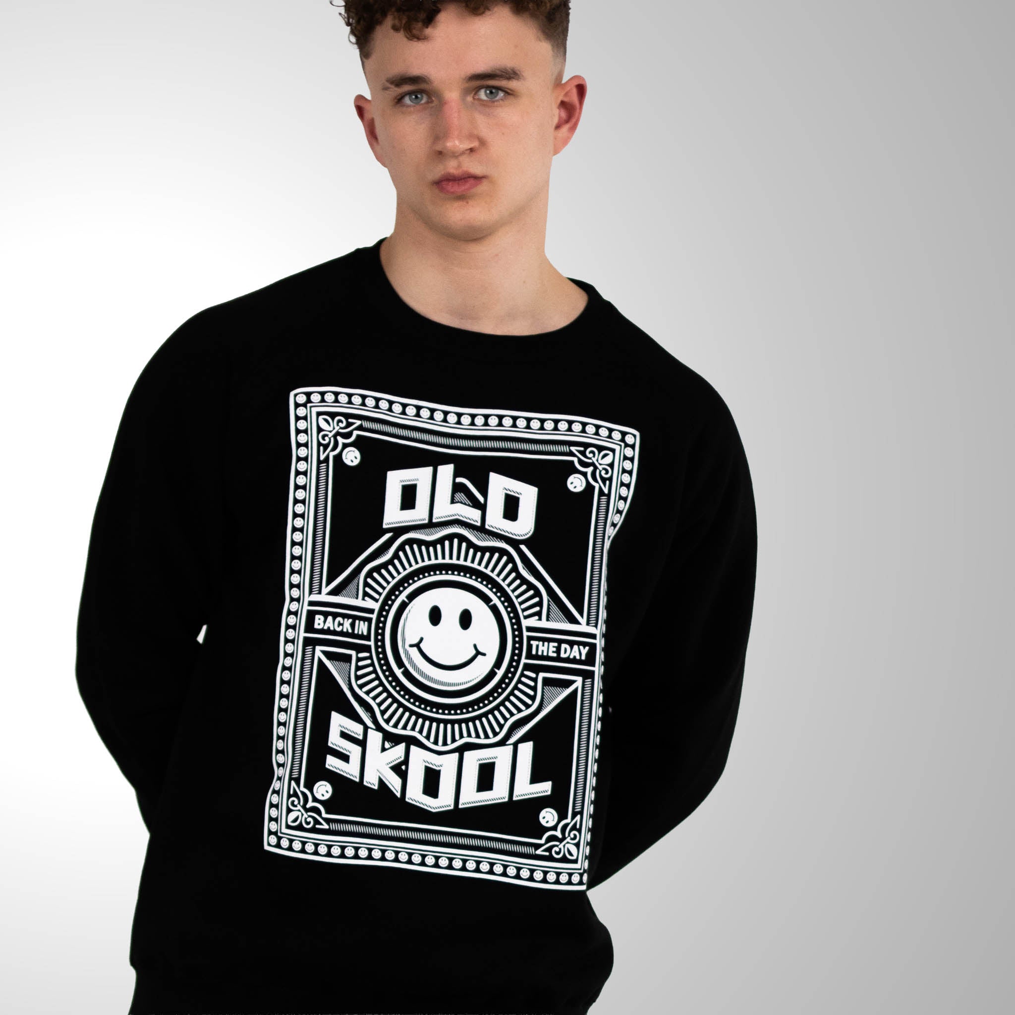 old skool rave sweatshirt worn by raver