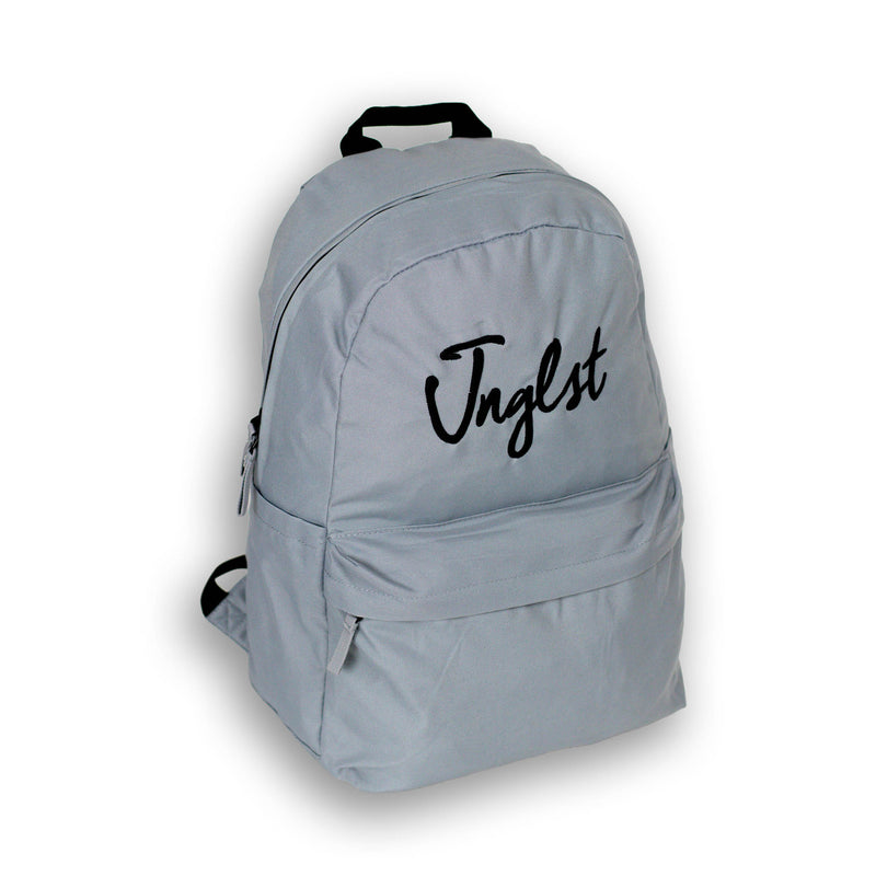 Gray backpack with 'Junglist' text on a white background