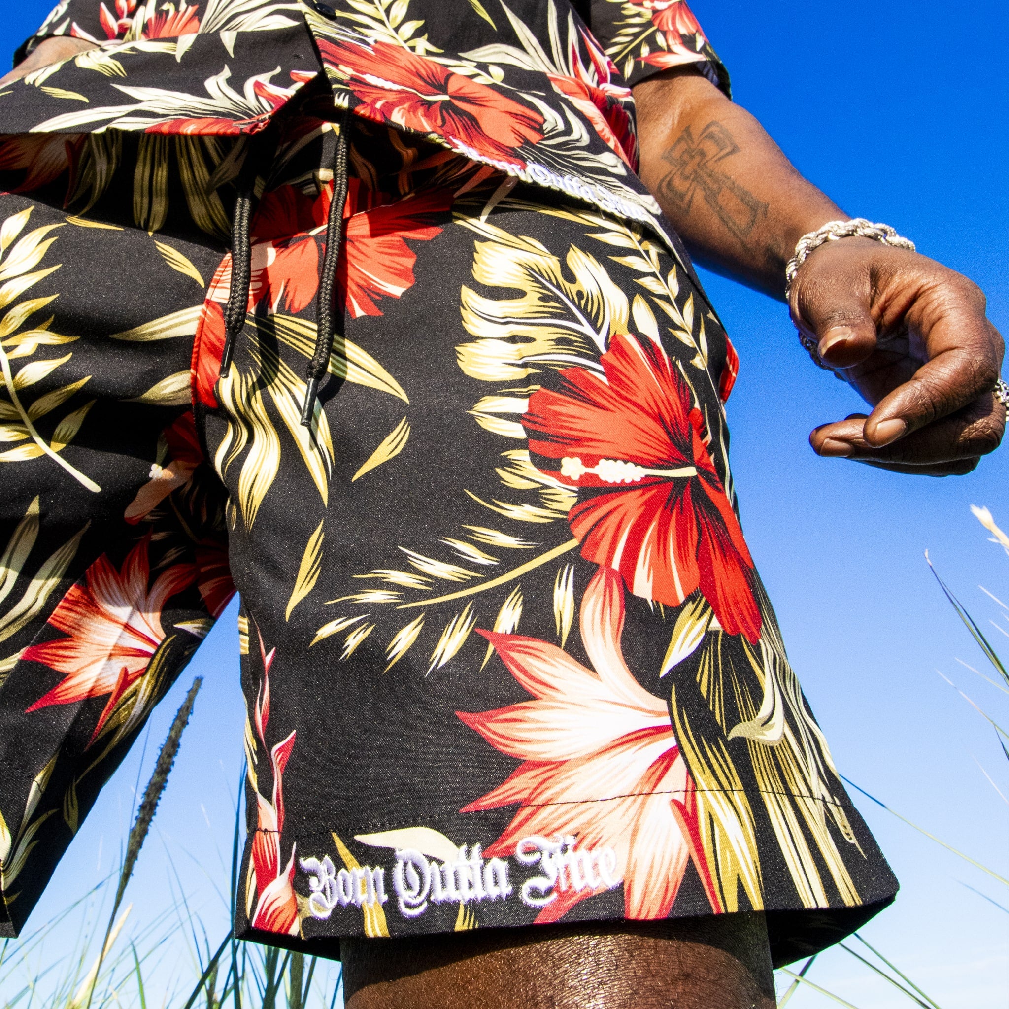 Floral Born Outta Fire Beach Shorts