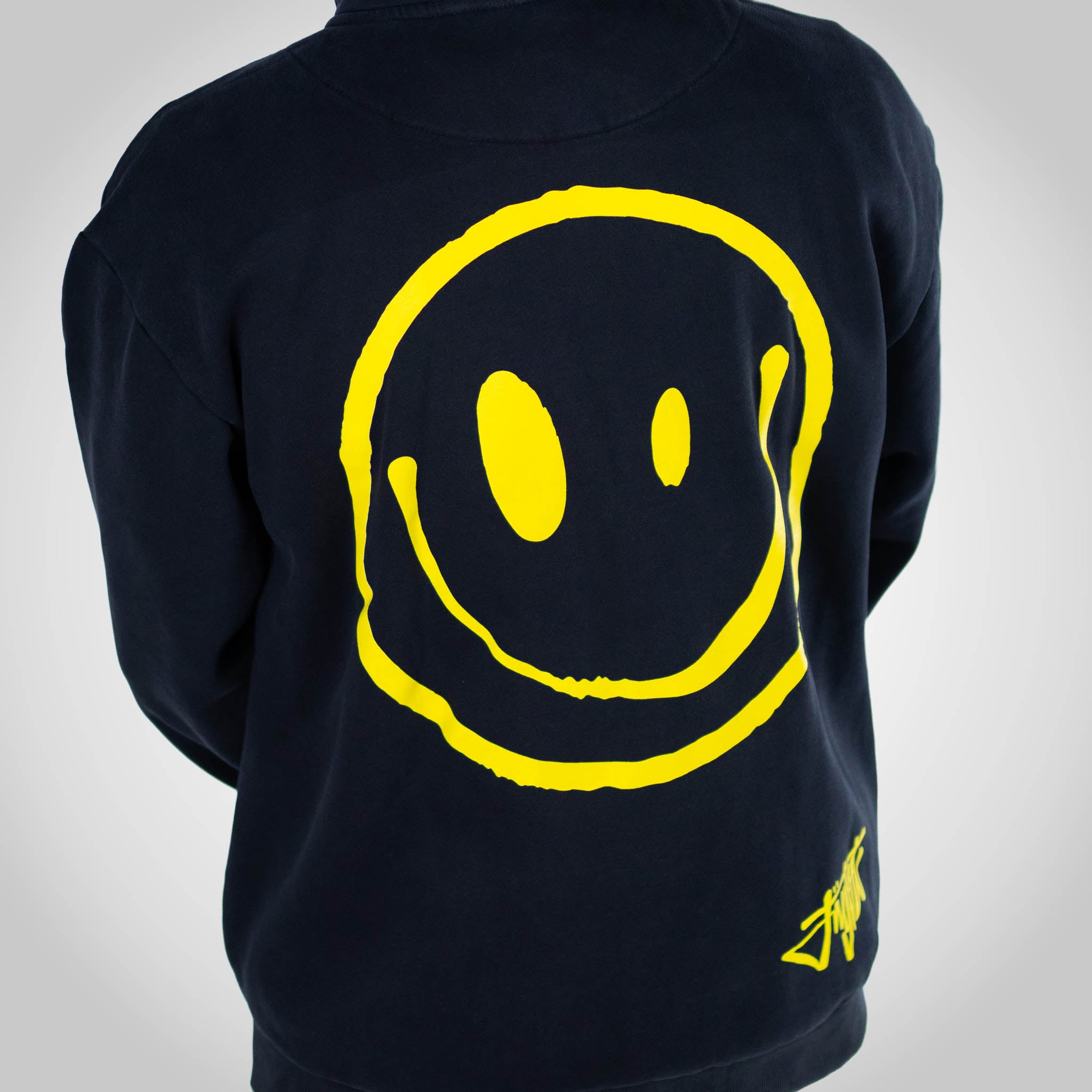 Rewired Smiley Black Zip VIP Hoody back
