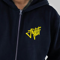 Rewired Smiley Black Zip VIP Hoody front breast print