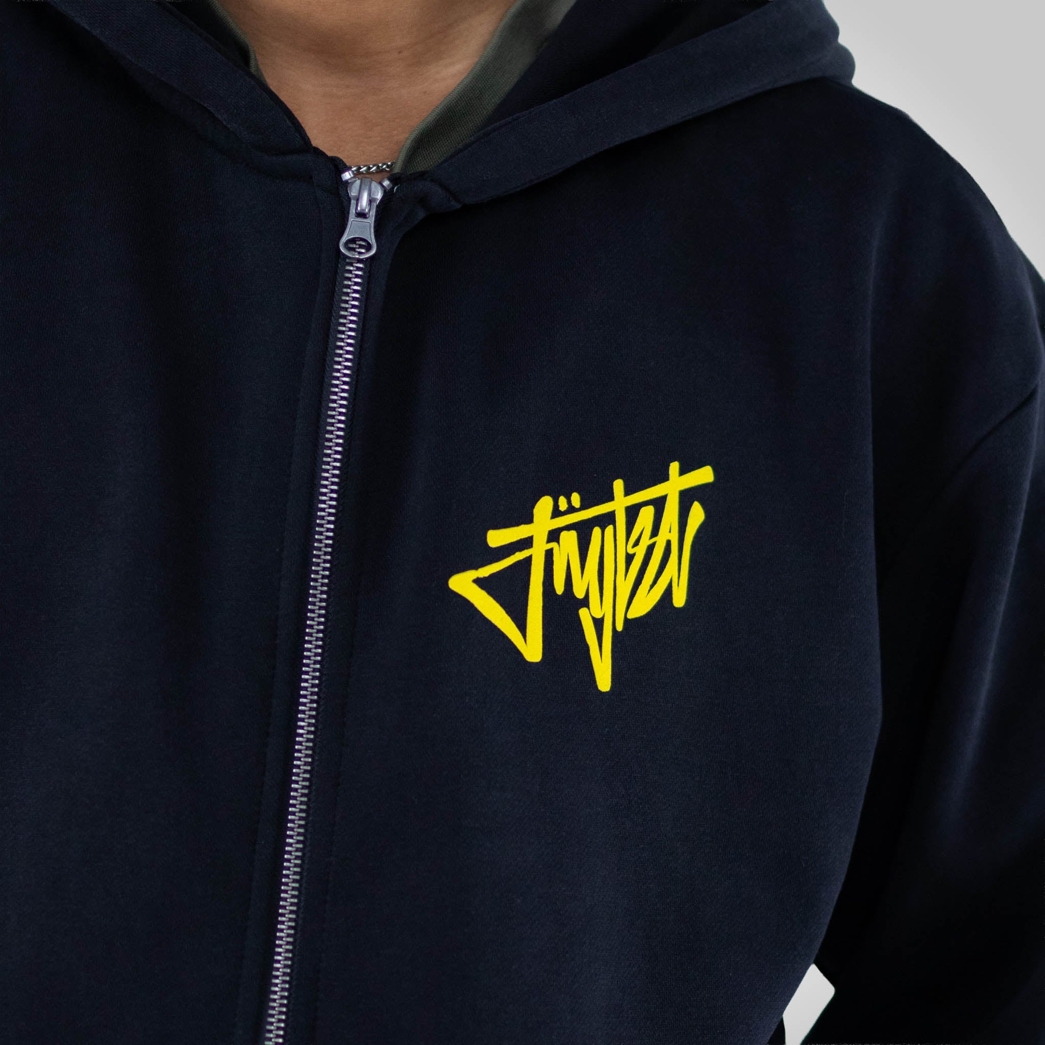 Rewired Smiley Black Zip VIP Hoody front breast print