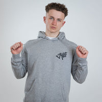 Rewired Smiley Junglist Grey Hoody front of model in studio