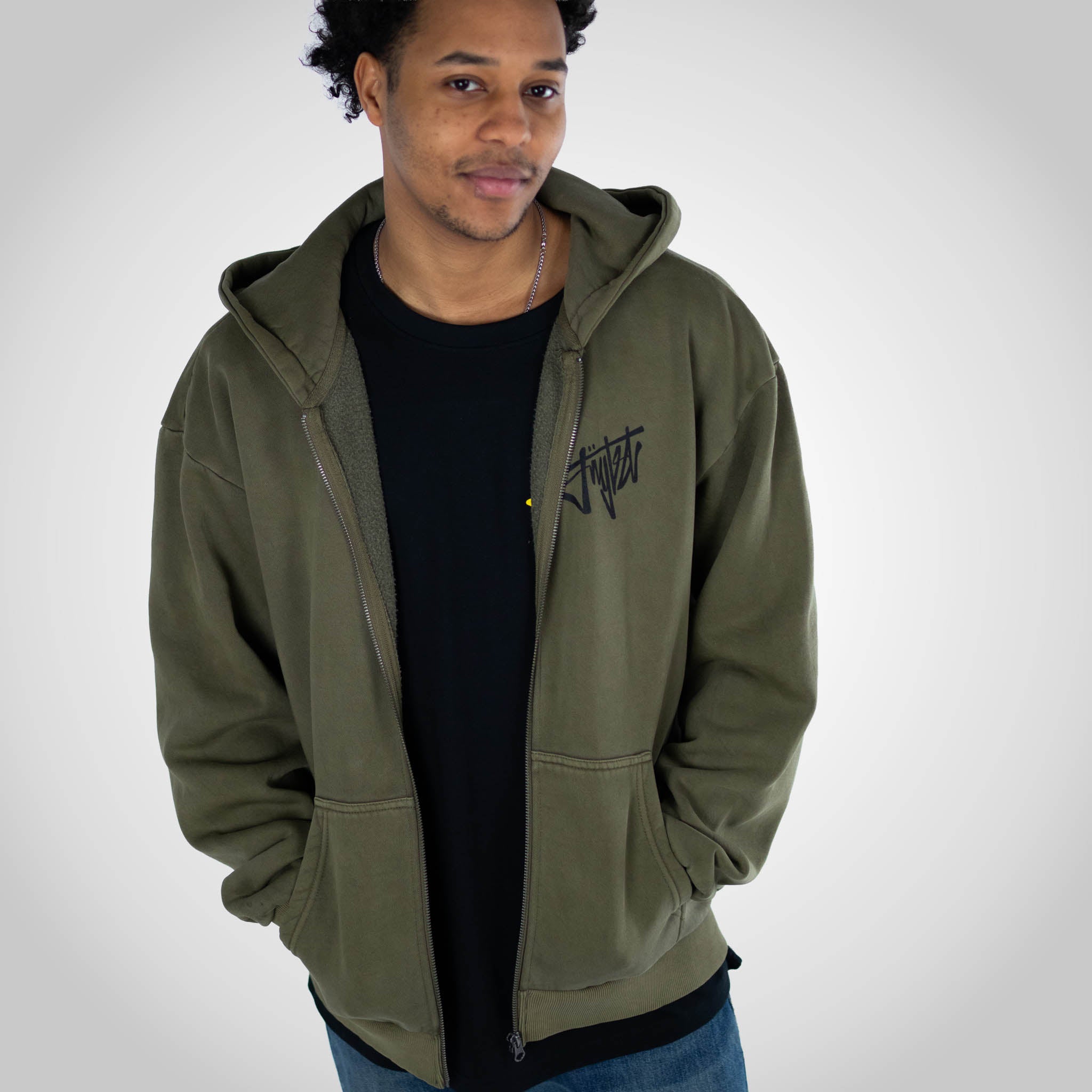Rewired Smiley Olive Zip Hoody