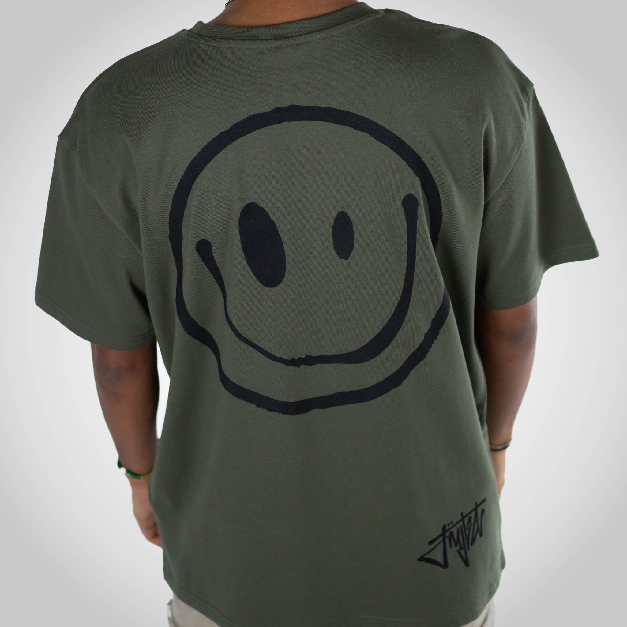 Junglist Smiley Rewired Olive Green Smiley T-Shirt