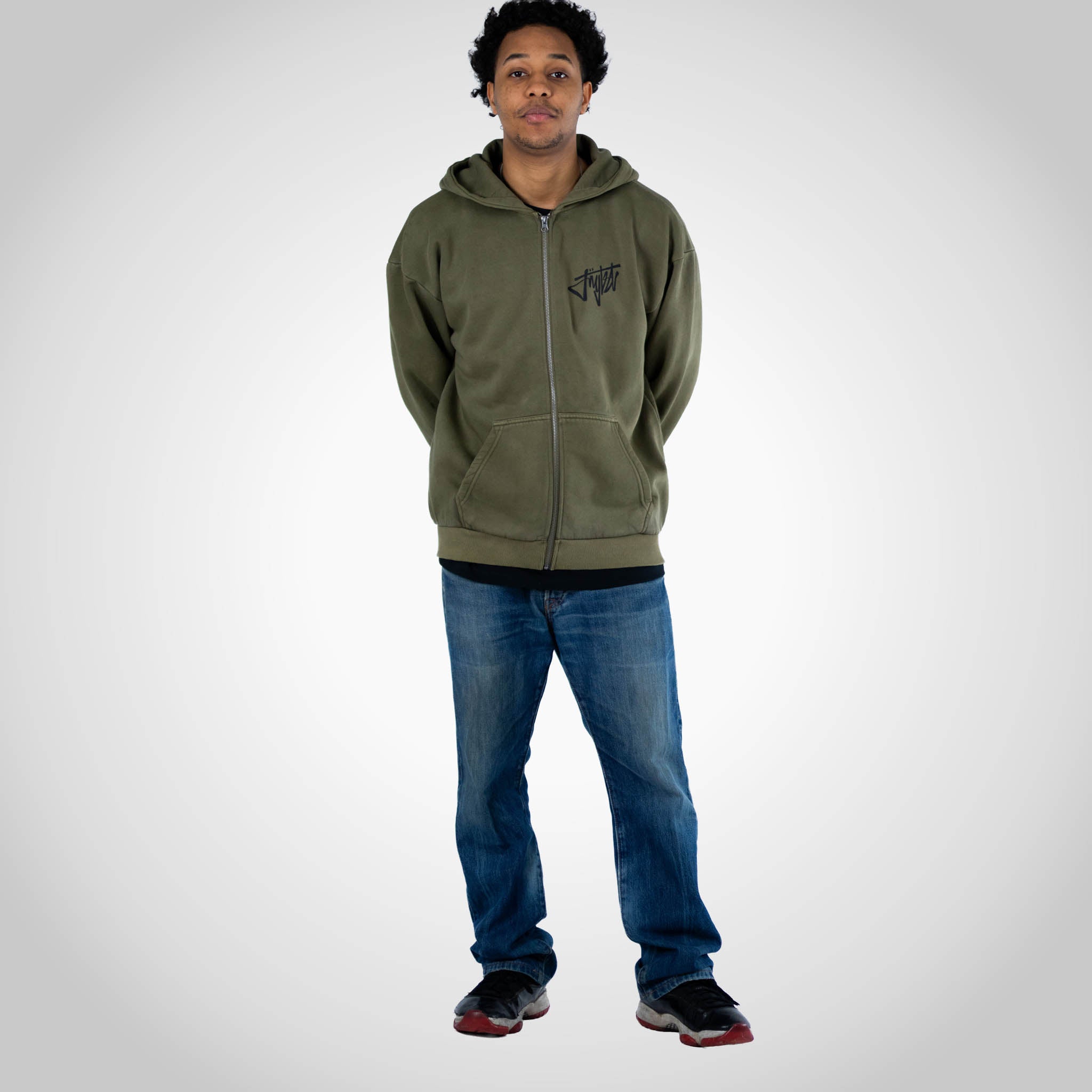 Olive Rewired Smiley Zip Hoody