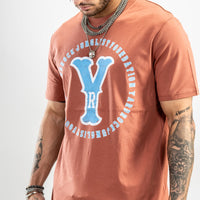 Rust With Sky Blue print Junglist Streetwear tee