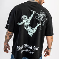 Large back print on an oversized streetwear from born outta fire