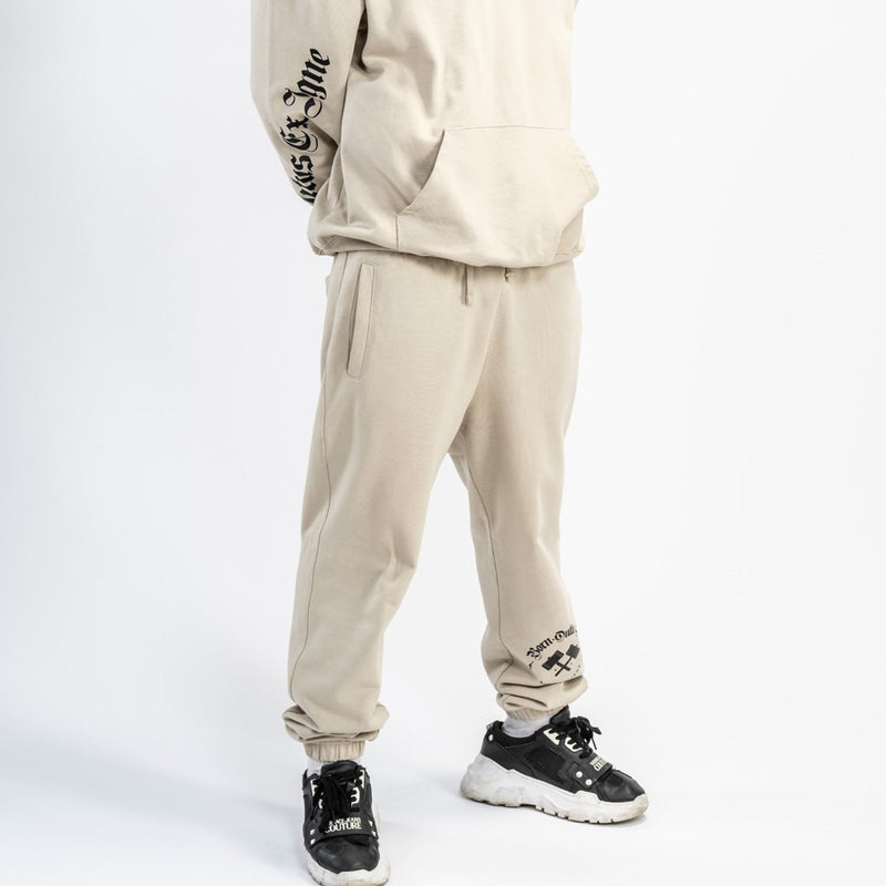 Beige Sand French Terry luxury sportswear tracksuit bottoms