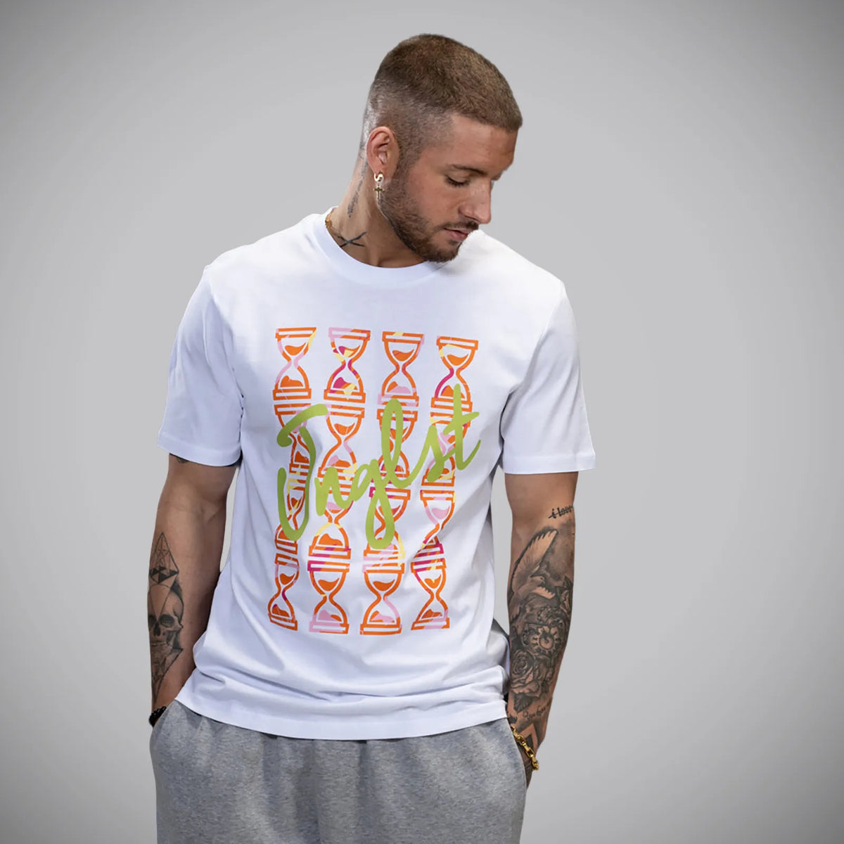 Orange Timepiece - White T-Shirt