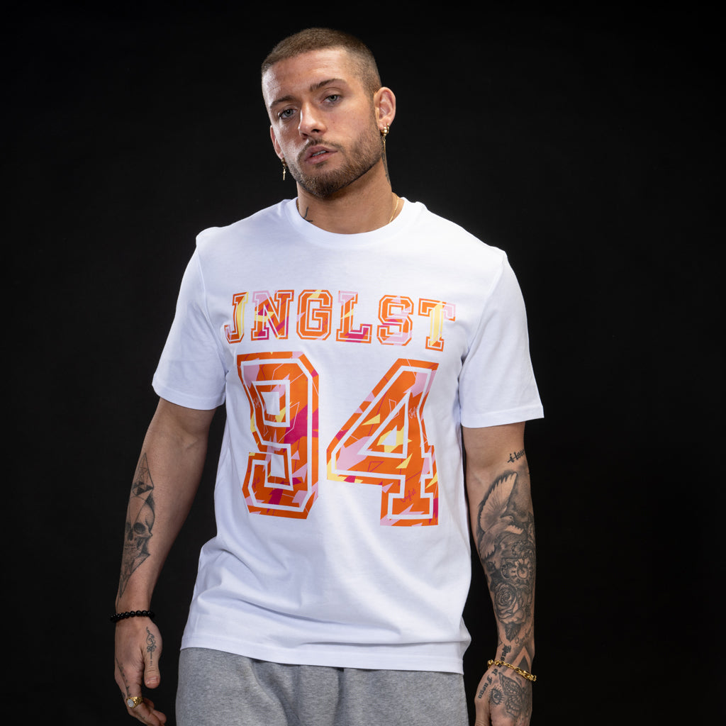 White Junglist 94 T-Shirt with Orange Camo 