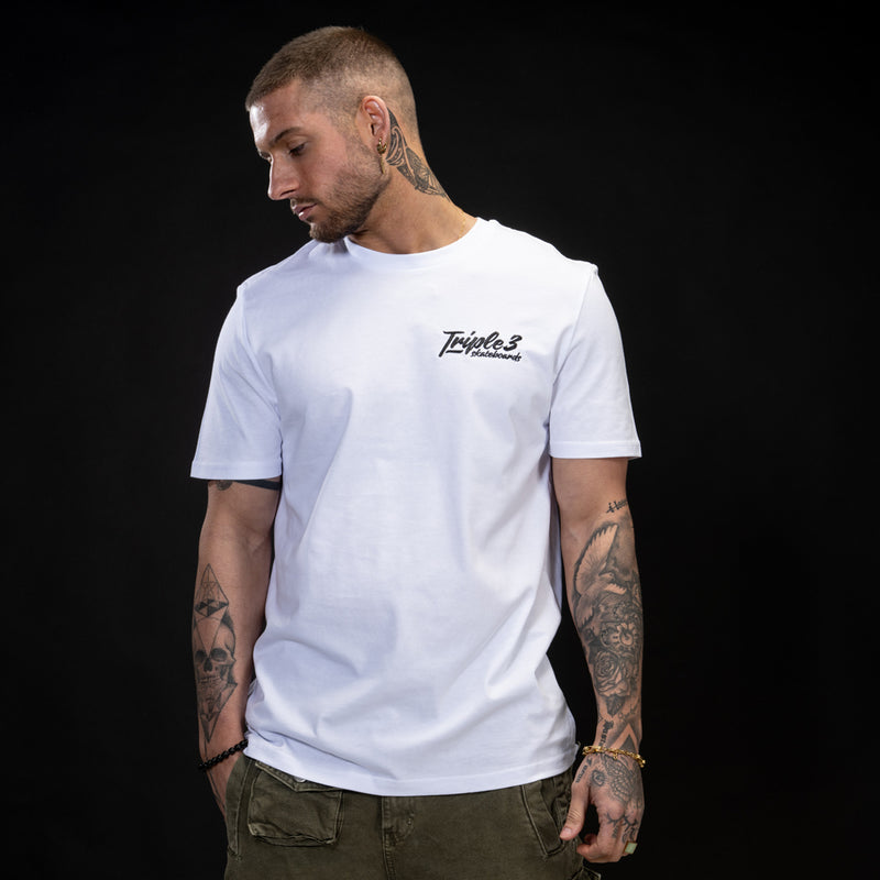 White Script Double Drop Skate T Shirt