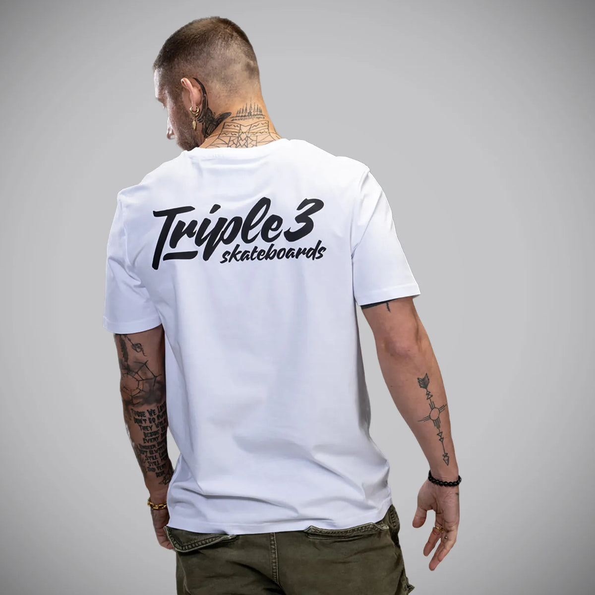White Triple 3 Script Double Drop T-Shirt