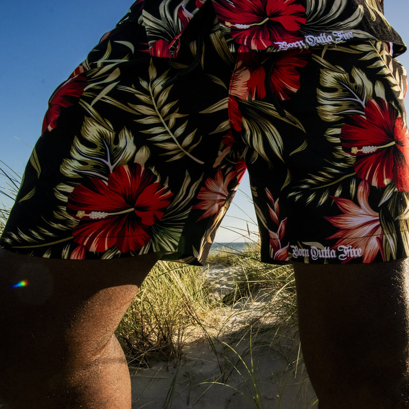 Floral Red Beach Shorts