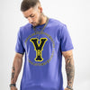 Purple t shirt with yellow and black junglist print