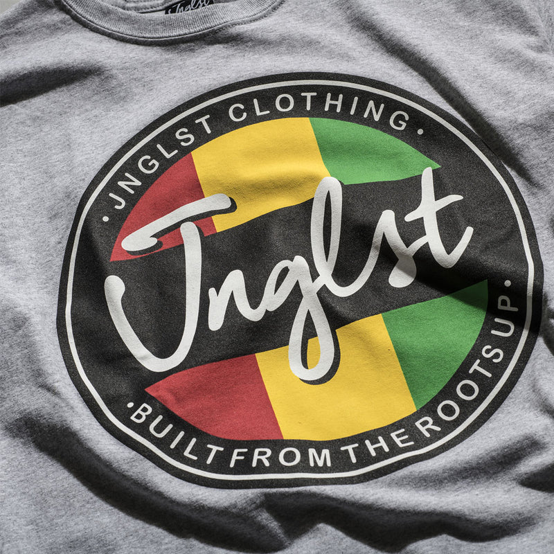 Junglist Roots up Grey T-Shirt close up