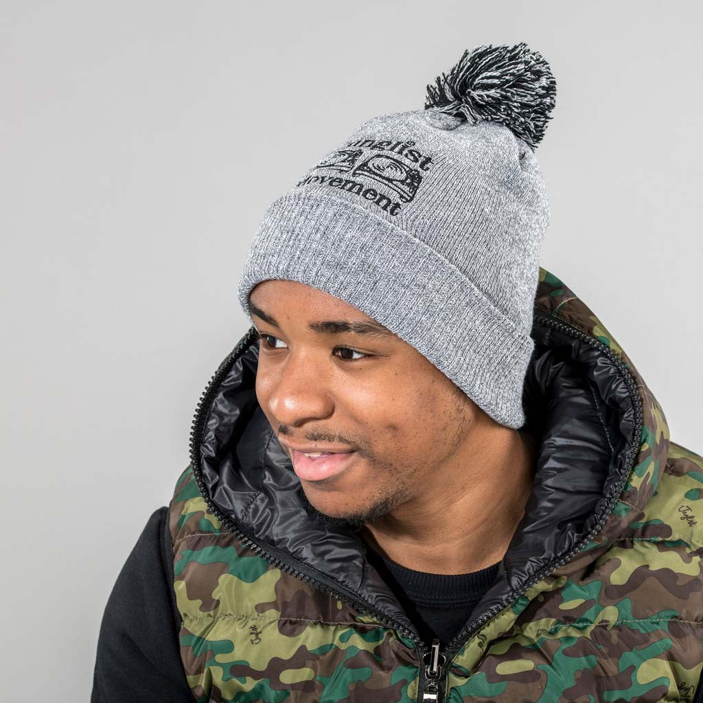 Junglist Movement Grey Pom Pom Beanie