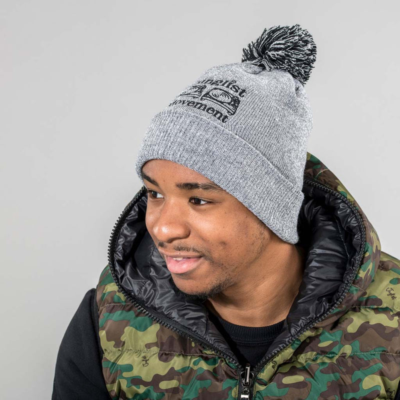Junglist Movement Grey Pom Pom Beanie