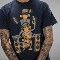 Close up of 3 Junglist Monkeys Navy Tee