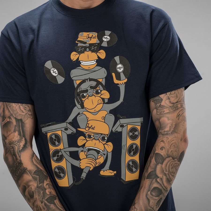 Navy 3 Monkeys Junglist T-Shirt