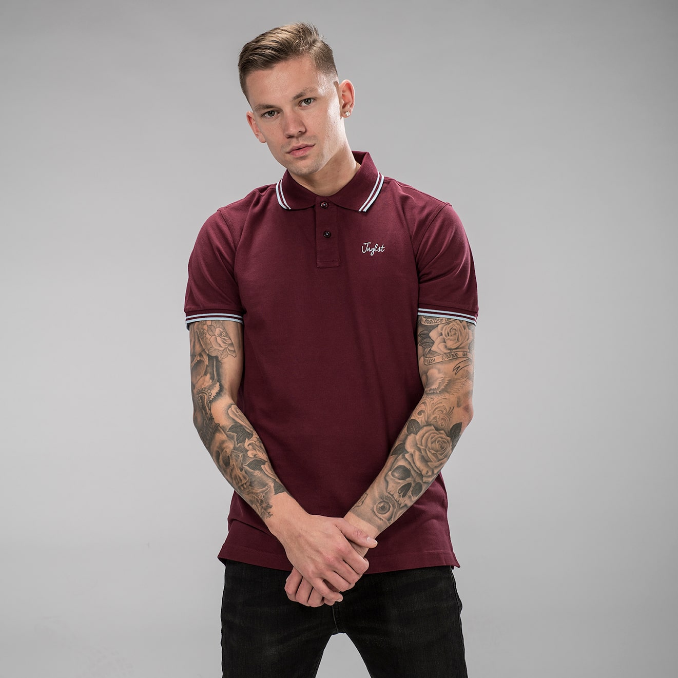 Front view of Burgundy Junglist Polo Shirt