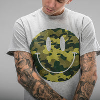 Grey Rave T Shirt with Camo Smiley Design