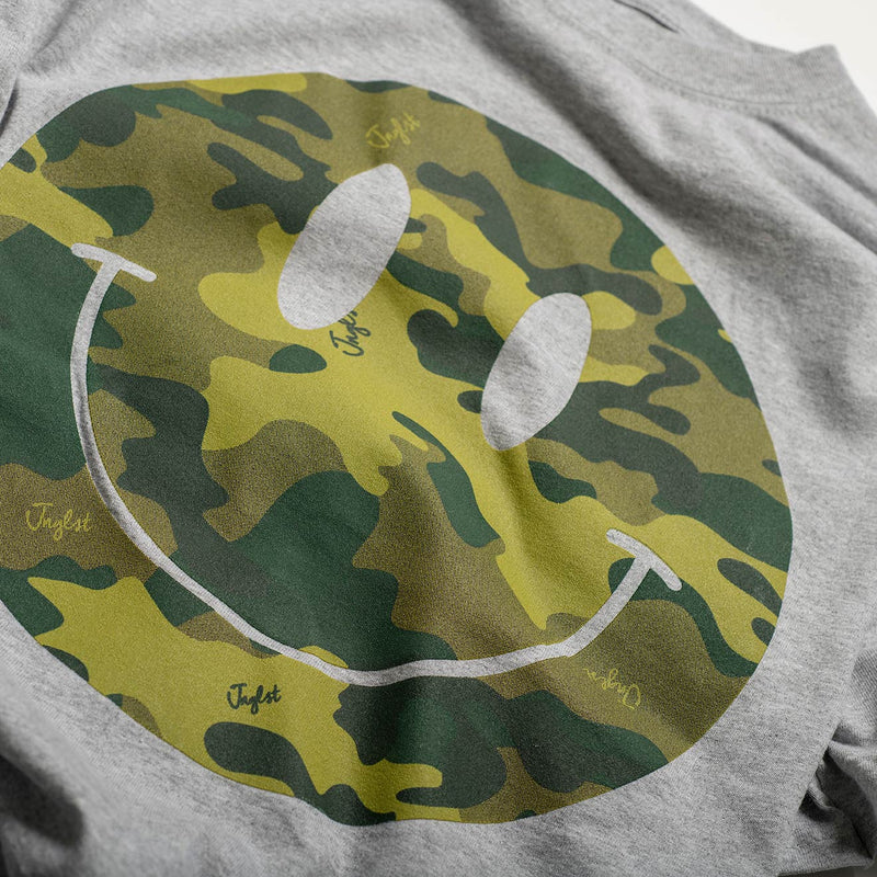 Camo Raver Smiley T-Shirt Close up