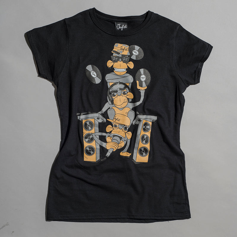 Black 3 Monkeys Junglist T Shirt for Women