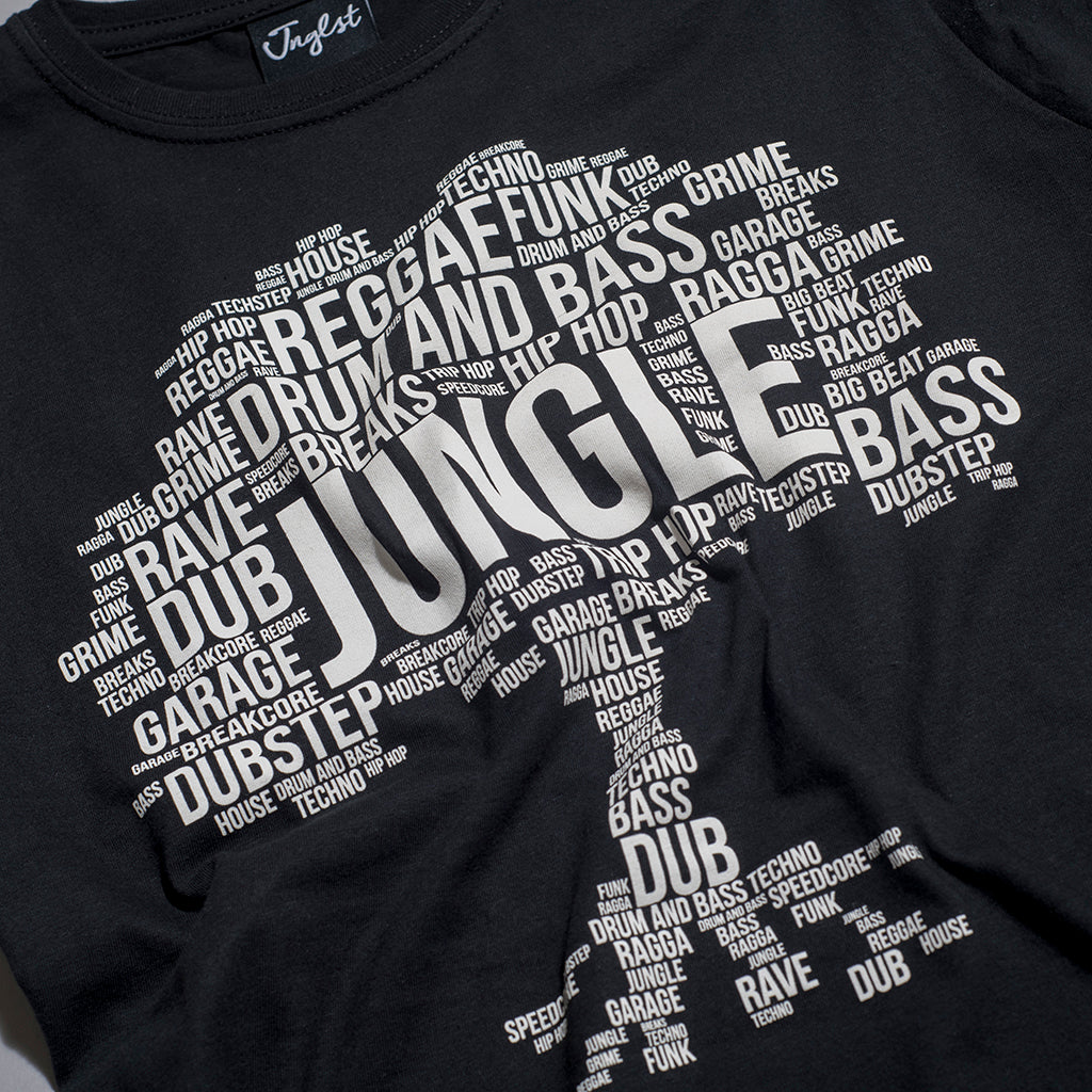 Jungle Roots design by Junglist Network Screenprinted on Black