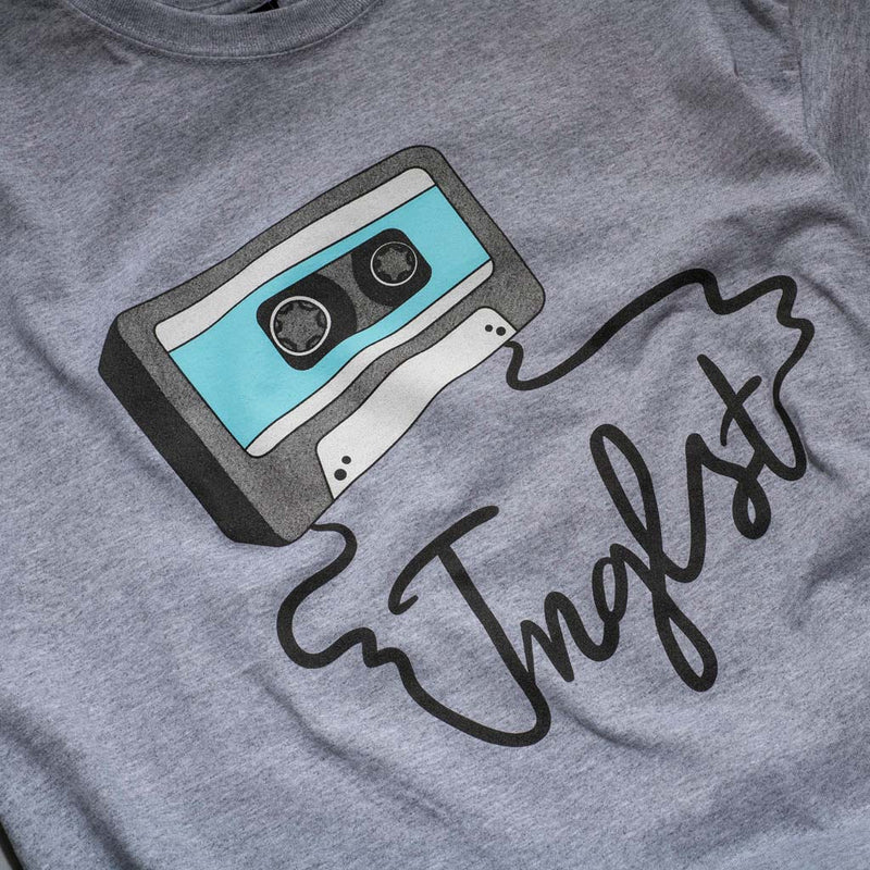 Grey Mixtape T-Shirt from Jnglst Clothing Close up