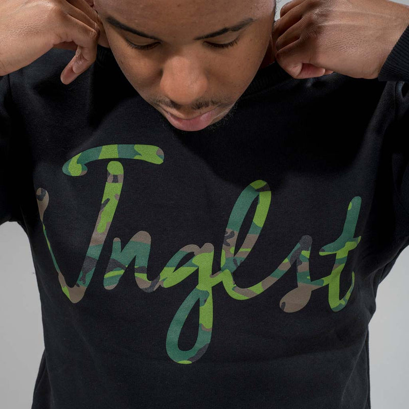 Jnglst Camo Sweatshirt on Model mid shot