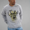 Grey Paint Splatter Junglist Sweatshirt worn by model