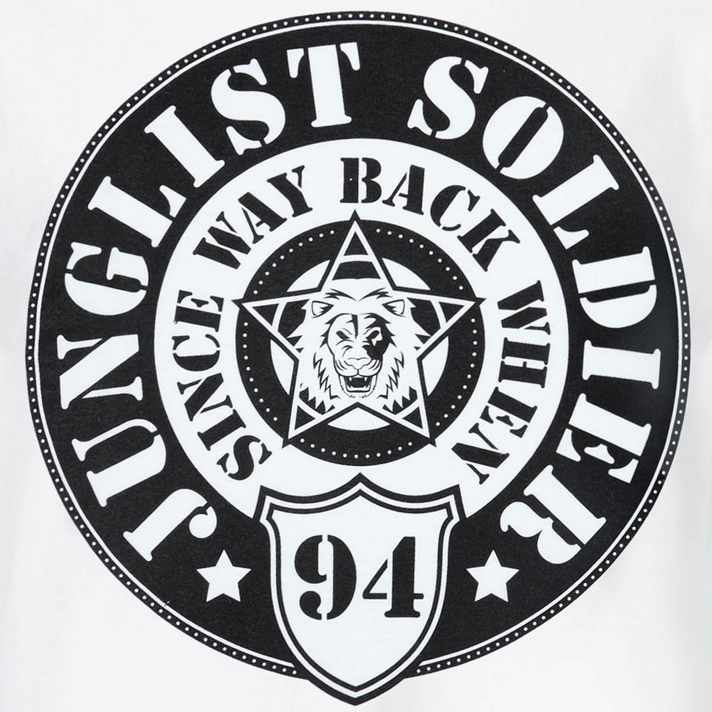 Close up White Junglist Soldier tee