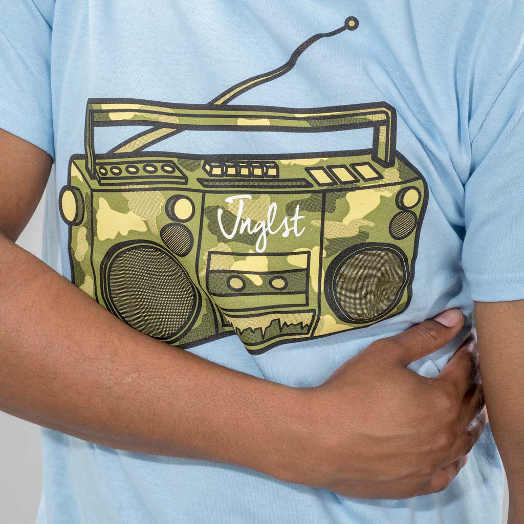 Light Blue Jnglst Clothing T-Shirt mid shot