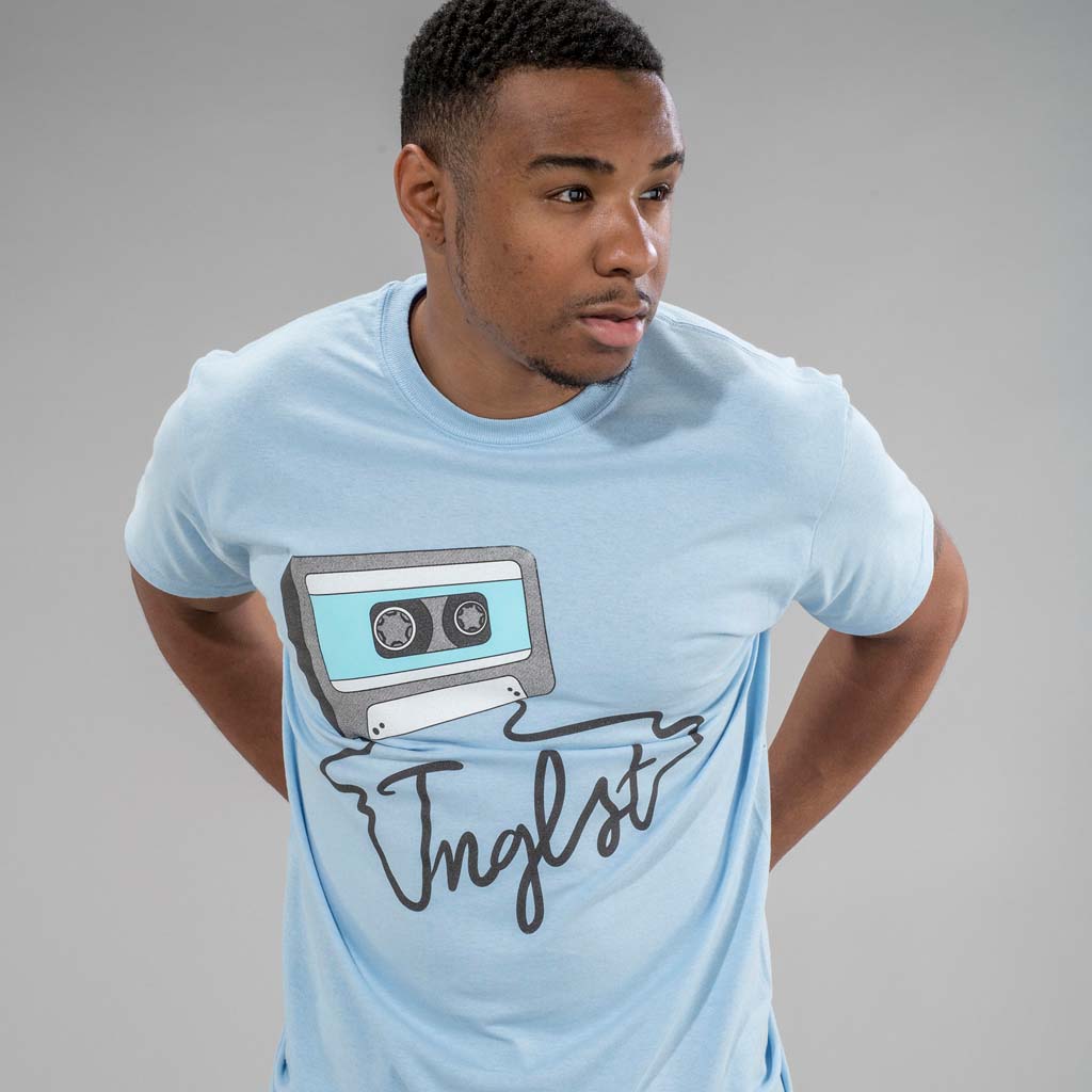 Light Blue Jnglst Clothing Mixtape tee from front