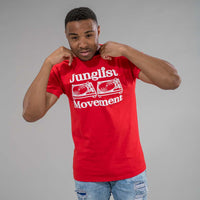 Model wearing Junglist Movement Red T-Shirt
