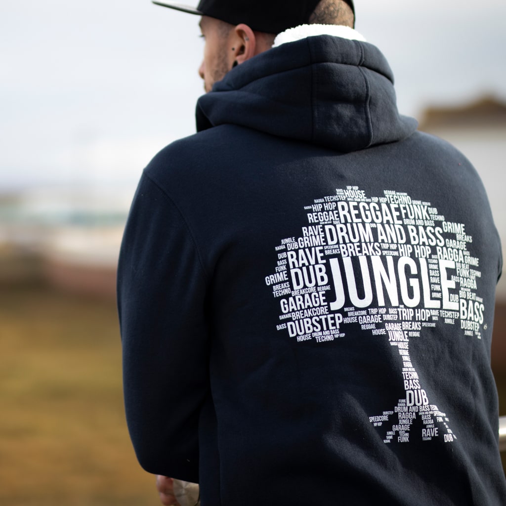 Jungle Roots Hoodie from the Back for Drum and Bass Ravers